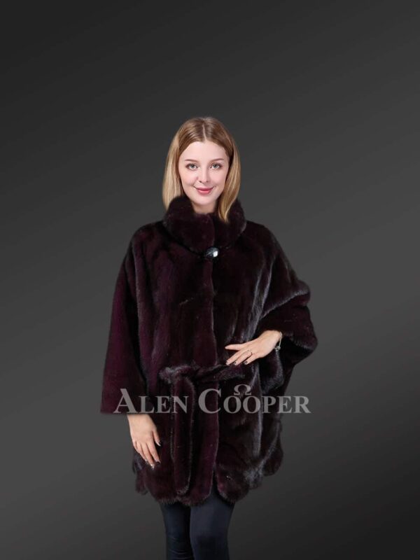 Mink Fur Coat With Bat Wing Sleeves for Women