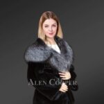 Mink Fur Coat With Silver Fox Fur Hood & Lapels