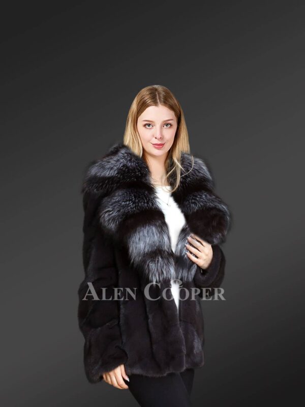 Mink Fur Jacket With Silver Fox Fur Collar And Lapels for women