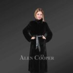 Mink Long Coat With Leather Belt for women