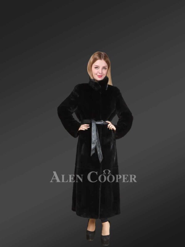 Mink Long Coat With Leather Belt for women