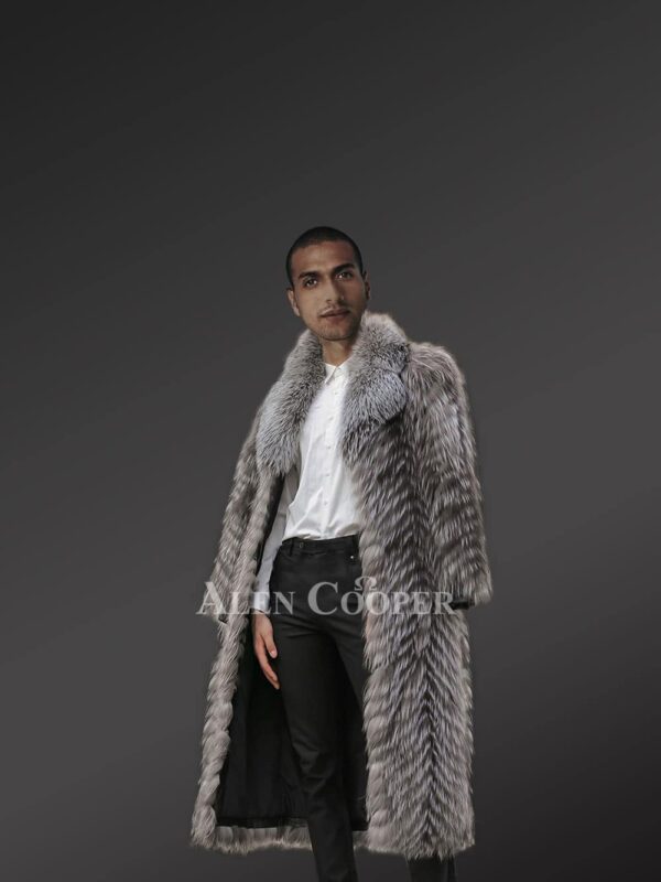 Silver Fox Fur Long Coat For Men