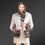 White Mink Fur Jacket With Sable Fur Trim for women