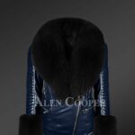 Women’s Leather Biker Jacket With Fox Fur Collar And Cuffs
