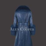 Women’s Leather Coat With Fox Fur Collar, Lapels And Cuffs back side view