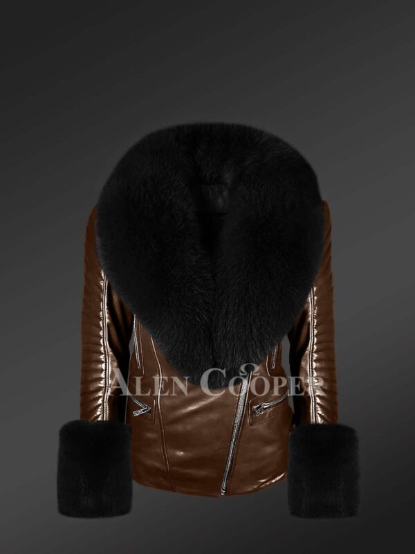 Women’s Leather Jacket With Fox Fur Collar And Cuffs