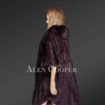 Womens Mink Fur Coat With Fox Fur Trim side view