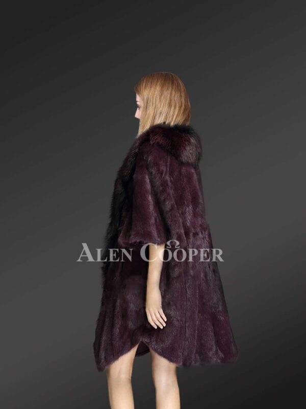 Womens Mink Fur Coat With Fox Fur Trim side view