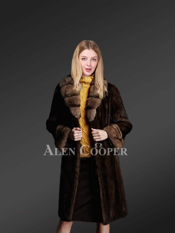 Womens elegant brown warm jacket made from mink fur