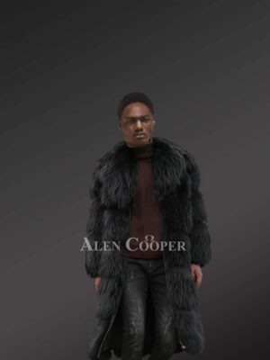 Black Raccoon Fur Long Coat For Men