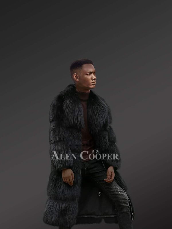 Black Raccoon Fur Long Coat For Mens