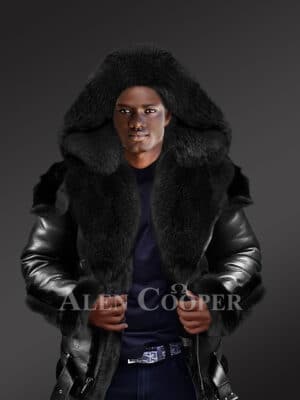 Sheepskin Shearling Jacket With Fox Fur Collar For Mens