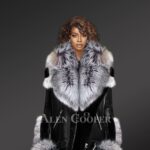 Exclusive Shearlingjacket For Women With Silver Fox Fur Hood Lapels And Cuffs