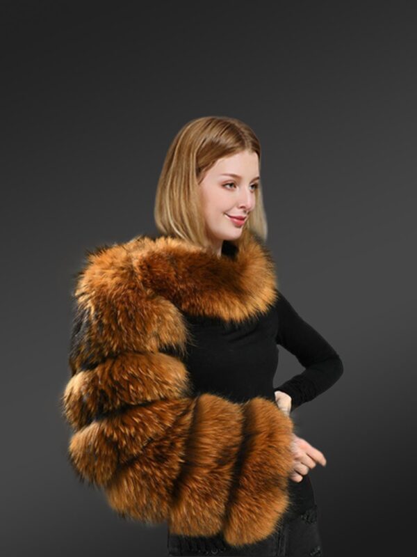 Genuine Raccoon Fur Collar Scraf with Sleeve with out logo