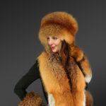 Genuine Red Fox Fur Collar with Russian Hat and Cuff Set without logo