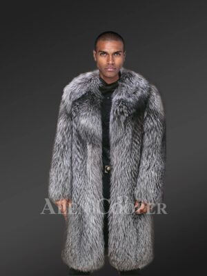 Men's Premium Knitted Silver Fox Fur Long Coat
