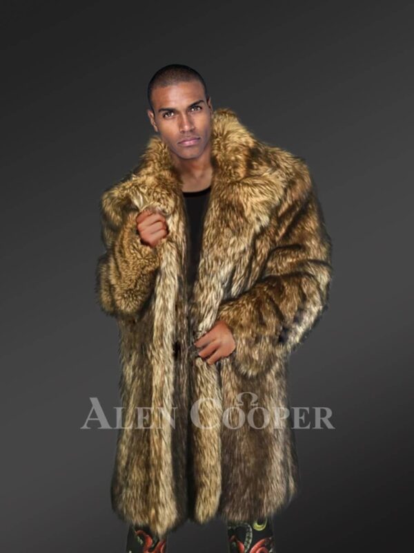 Men’s Raccoon Fur 34 Length Coat with wide Lapel Collars