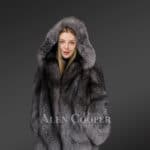 Mid Length Grey Silver Fox Coat For Womens