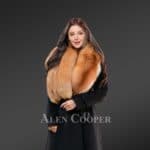 New Wool Coat for Women with Red Fox Fur Trim Collar