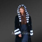 Rex Rabbit Fur Ling Coat With Chinchilla Dyed On Hood & Sleeves