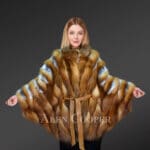 Women Authentic Red Fox V shaped Poncho