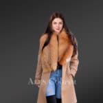 Women’s 34 Length Wool Coat with Real Red Fox Fur Trim Collar