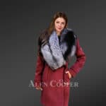 Women’s 34 Length Wool Coat with Real Silver Fox Fur Trim Collar