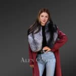 Womens 34 Length Wool Coat with Real Silver Fox Fur Trim Collar