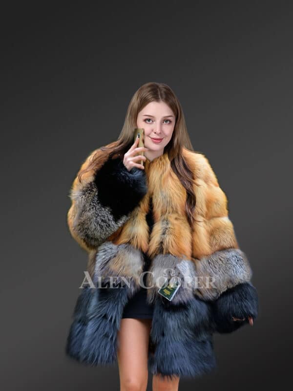Womens Multi Fox Red Fox Coat Mixed with Silver Fox
