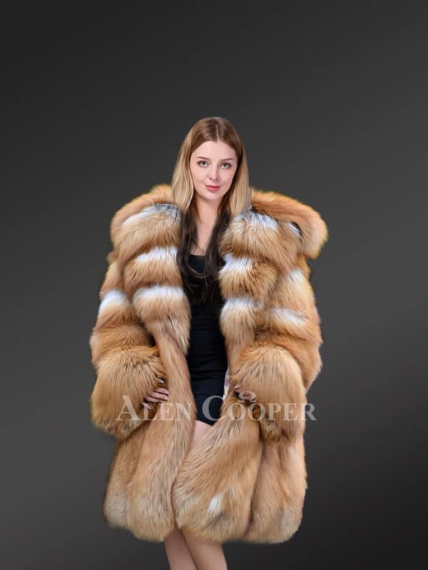 Women’s Natural Red Fox 34 Length Coat with wide Sleeve Cuffs