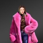 Women's Real Full Skin Fox Fur Coat in Fushia