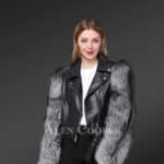 Leather Crop Jacket with Fox Fur Sleeves