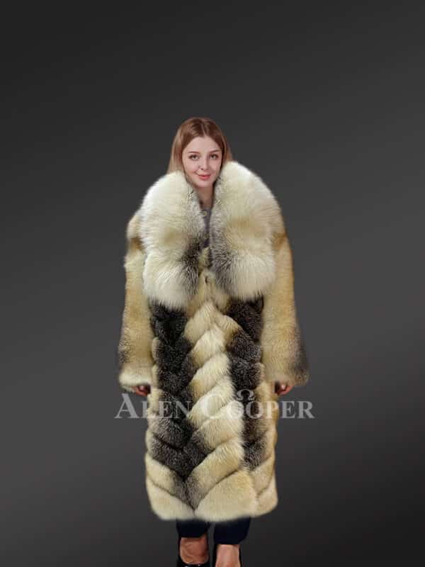 V-Shaped Golden Fox Fur Coat