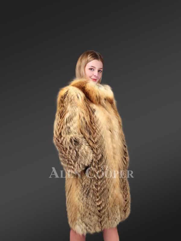 Knitted Fox Fur Coat for Women side view