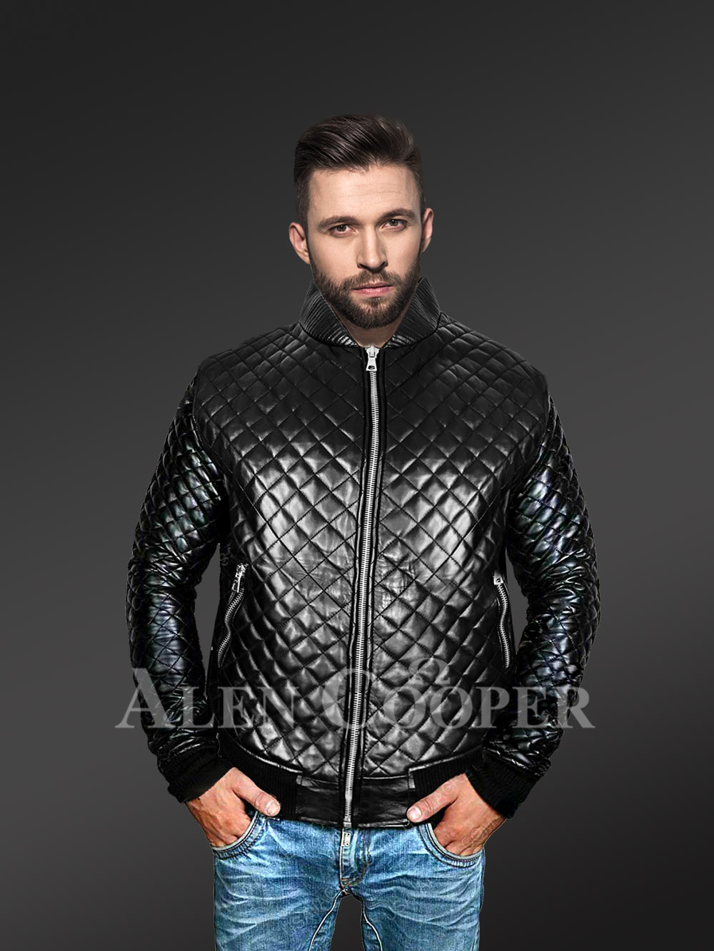 Flavor Lambskin Leather Baseball Jacket, Mens Genuine Leather Jackets