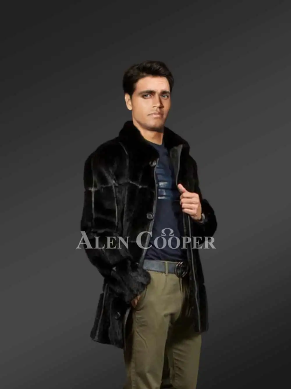 Full Skin Black Mink Fur Coat for Men - Image 4