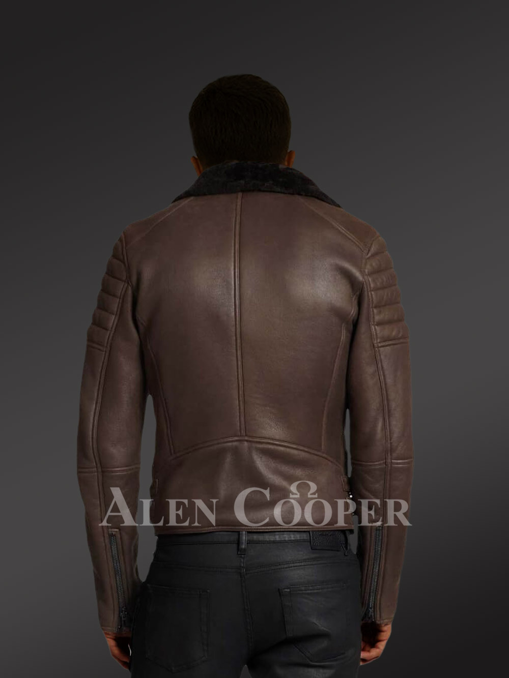 Authentic-Coffee-Brown-Shearling-Coat-back-view