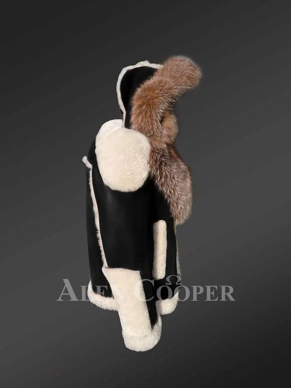 Authentic Men’s Black Shearling Jacket with Crystal Fox Fur Detailing - Image 4