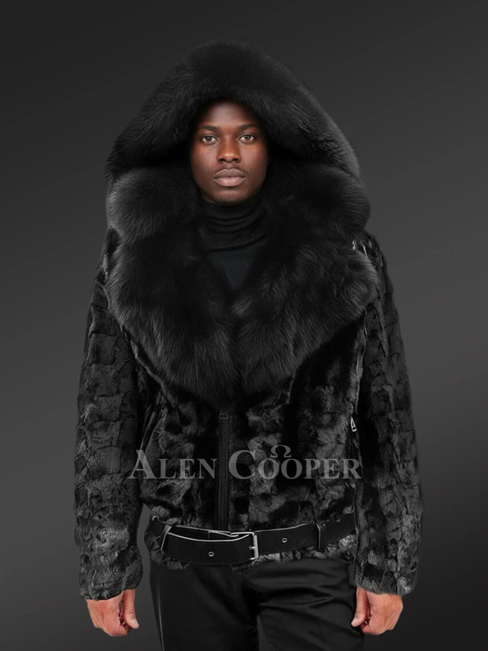 Black Mink Coat with Fox Fur For Men