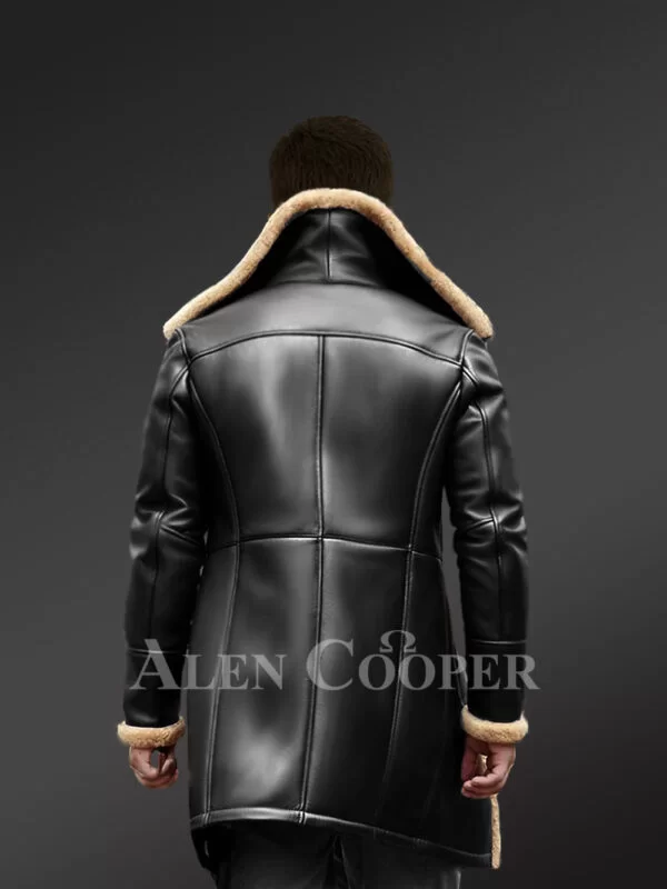 Nappa Finish Black Trench Shearling Coat For Men - Image 4