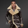 Shearling Long Trench Coat in dark coffee brown Nappa finish. Long Sheepskin Men's Coat Jacket. Shearling Long Coat for Men