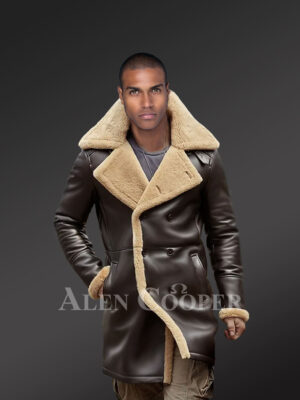 Authentic Nappa Finish Coffee Brown Trench Shearling Coat
