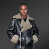 Authentic Shearling Jacket With Double Breasted Greyish Wool Lining for men's