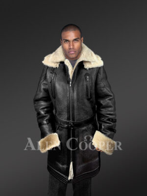 Black Shearling Coat for Men