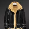 Original shearling bomber jacket in Black is a fascinating version of black winter coat for men . This B-3 Leather Bomber Jacket is made from Real sheepskin