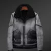 Aviator Style Original Shearling Jacket distrees Grey