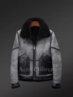 Aviator Style Original Shearling Jacket distrees Grey