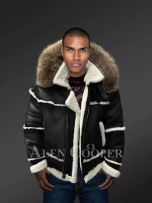 B3 Bomber Styled Premium Black Shearling Jacket view