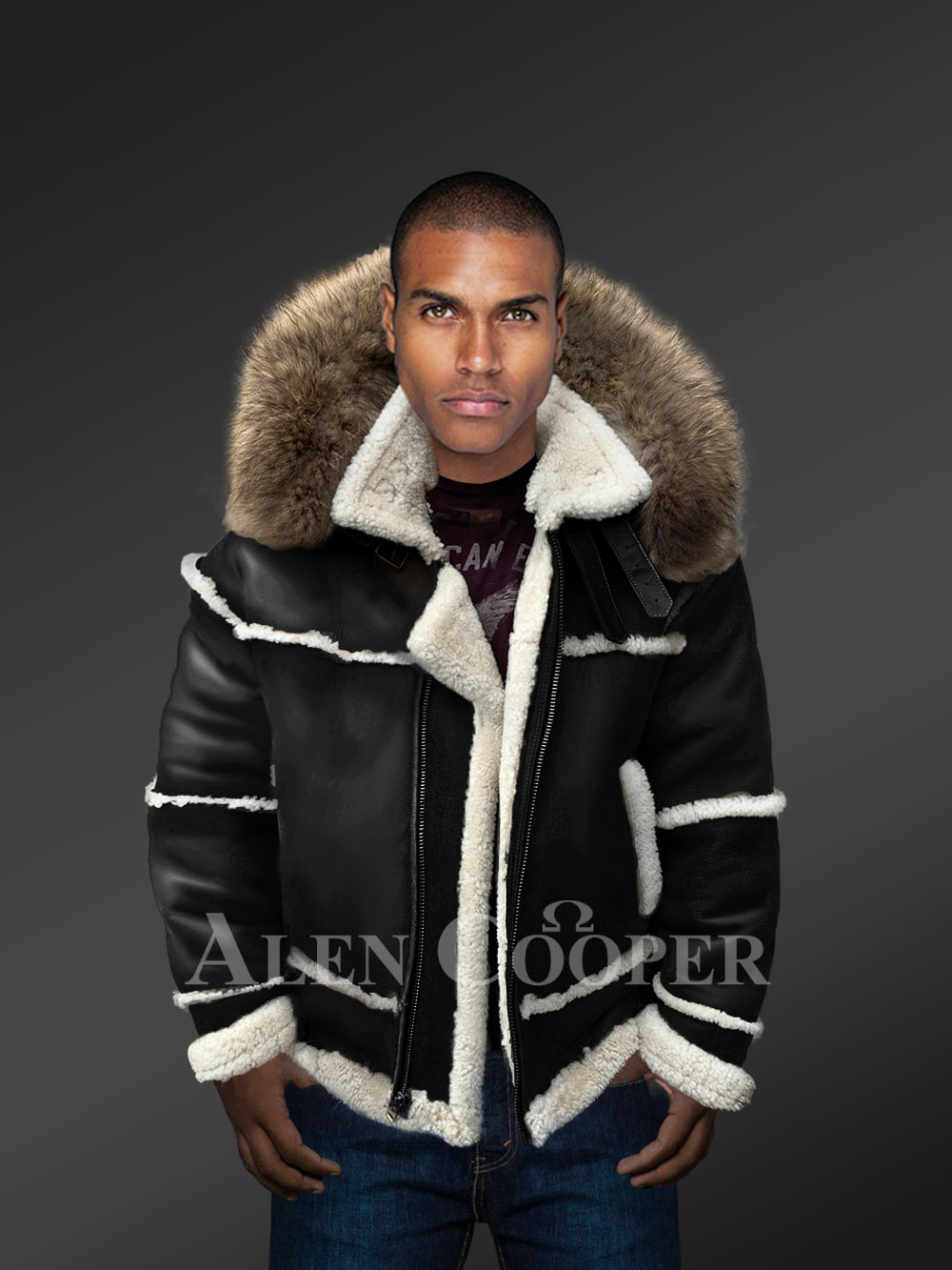 B3 Bomber Styled Premium Black Shearling Jacket view