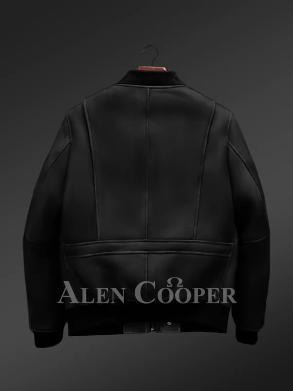 Baseball Shearling Jacket Coated in Black - Image 2